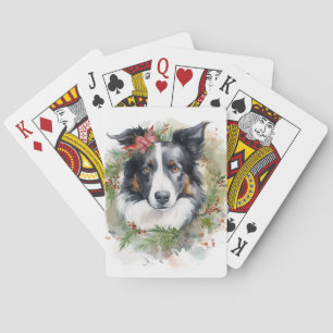 Border Collie Weihnachts-Kranz Festlicher Hund Spielkarten