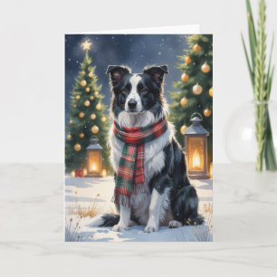Border Collie Weihnachts-Schnee-Szene Aquarell Karte