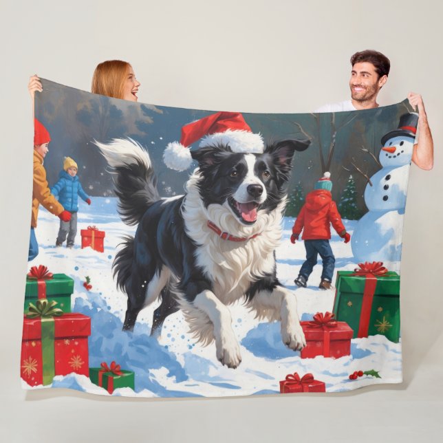 Border Collie Weihnachts-Schneeszene Fleecedecke (Beispiel)