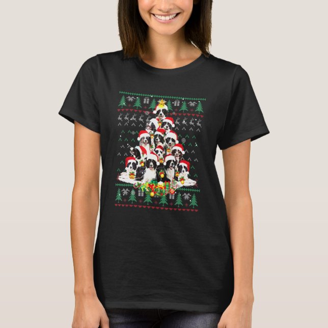 Border Collie Weihnachtsbaum Ugly Sweater Dog Pupp T-Shirt (Vorderseite)
