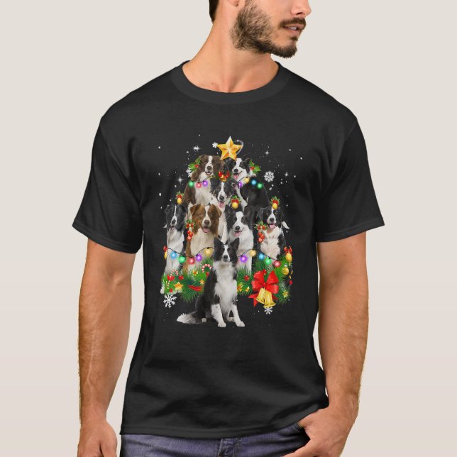 Border Collie Weihnachtsbaum X-Mas Dekorationen Sp T-Shirt (Vorderseite)