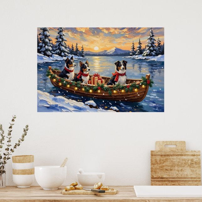 Border Collie Weihnachtsboot Urlaub Poster (Küche)