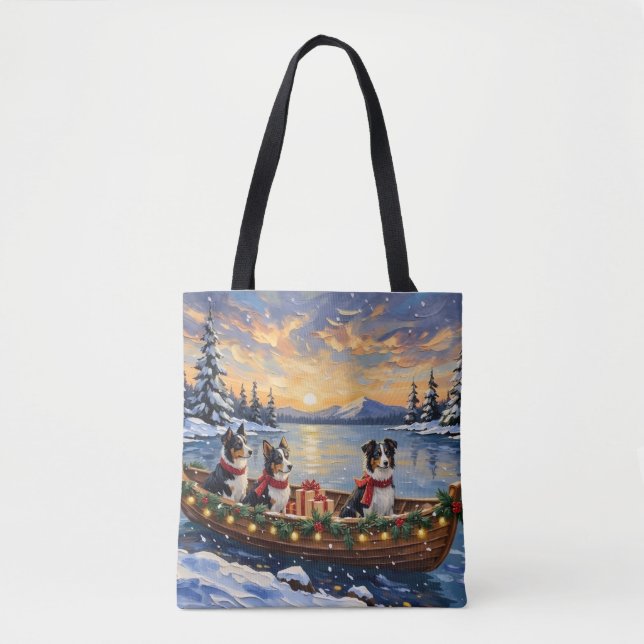 Border Collie Weihnachtsboot Urlaub Tasche (Vorderseite)