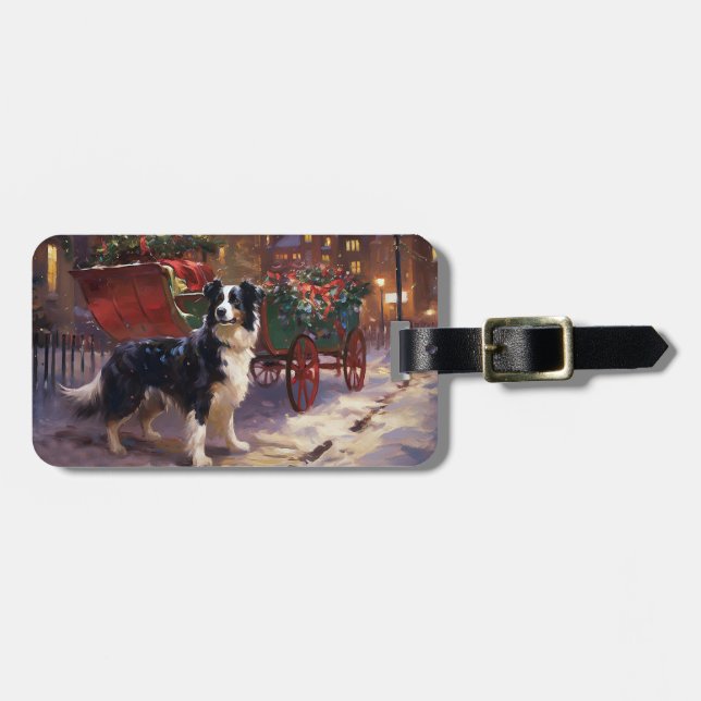 Border Collie Weihnachtsfeiertag Gepäckanhänger (Vorderseite horizontal)