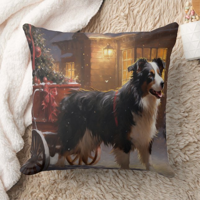 Border Collie Weihnachtsfeiertag Kissen (Decke)