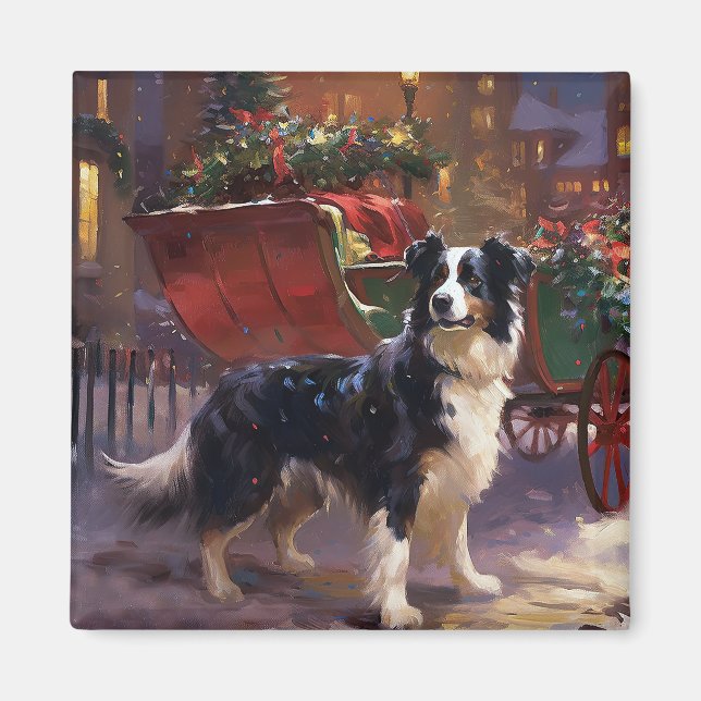 Border Collie Weihnachtsfeiertag Magnet (Vorne)