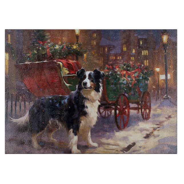 Border Collie Weihnachtsfeiertag Schneidebrett (Vorderseite)