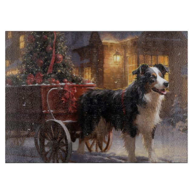 Border Collie Weihnachtsfeiertag Schneidebrett (Vorderseite)