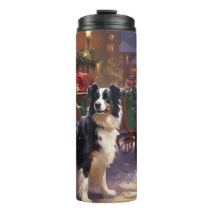 Border Collie Weihnachtsfeiertag Thermosbecher