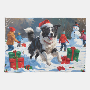 Border Collie Weihnachtsfestliche Schneeszene Geschirrtuch
