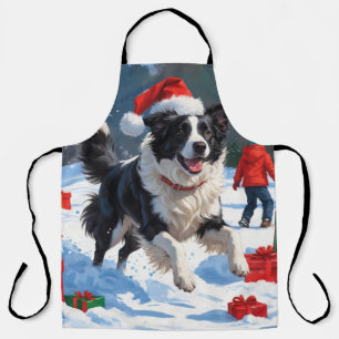 Border Collie Weihnachtsfestliche Schneeszene Schürze