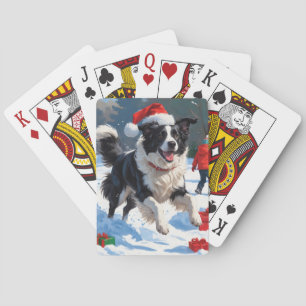 Border Collie Weihnachtsfestliche Schneeszene Spielkarten