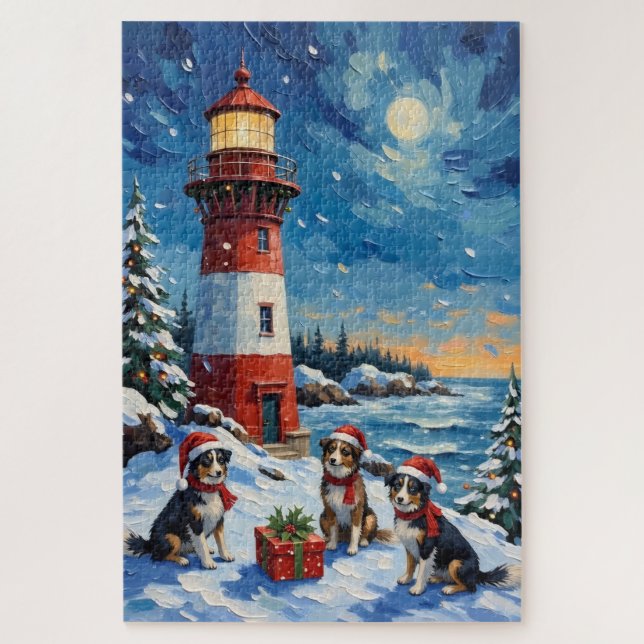 Border Collie Weihnachtsleuchtturm Urlaub (Vertikal)