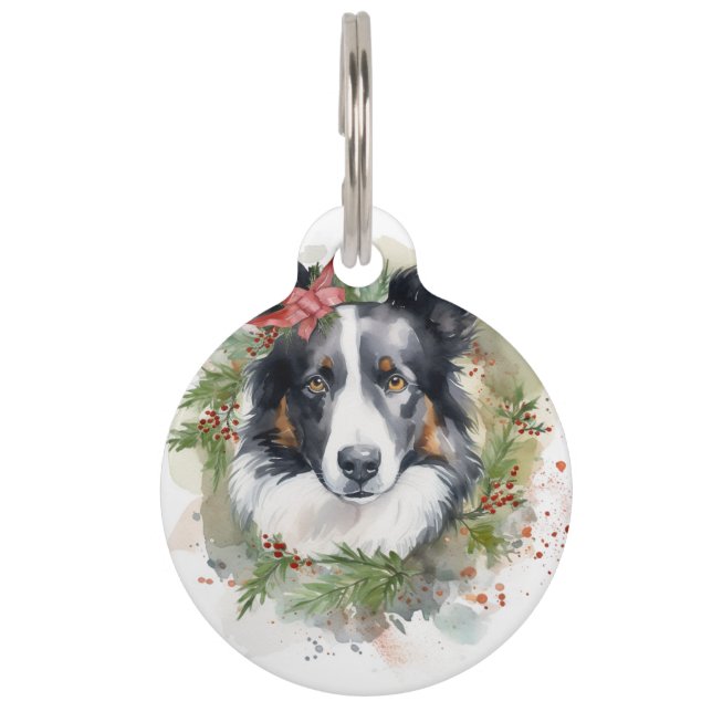 Border Collie Weihnachtsmann Festliche Jungfrau Haustiermarke (Vorderseite)