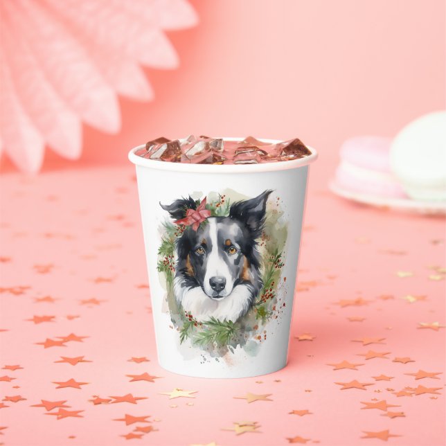 Border Collie Weihnachtsmann Festliche Jungfrau Pappbecher (Insitu)