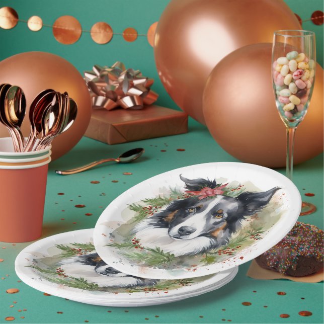 Border Collie Weihnachtsmann Festliche Jungfrau Pappteller (Multi)