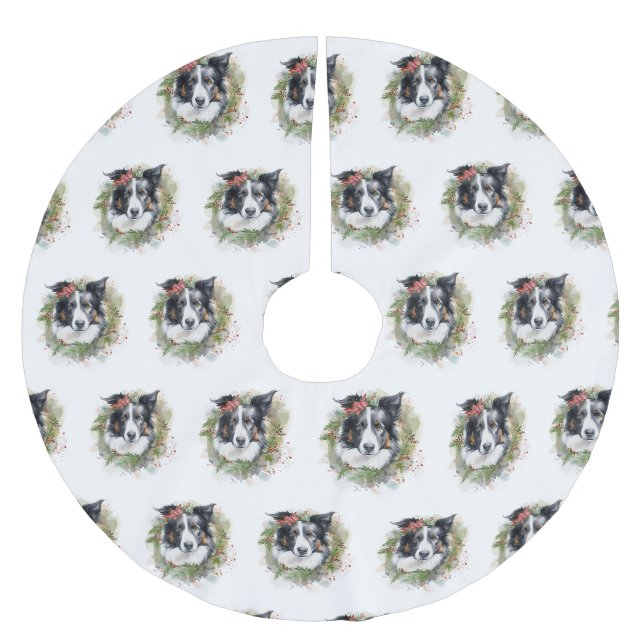 Border Collie Weihnachtsmann Festliche Jungfrau Polyester Weihnachtsbaumdecke (Vorderseite)