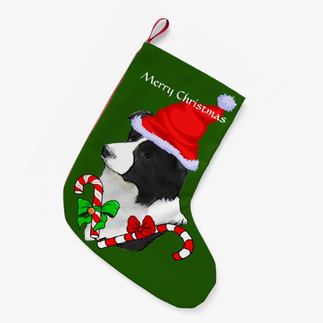 Border Collie Weihnachtsmannmütze Weihnachten Kleiner Weihnachtsstrumpf (Vorderansicht (hängend))