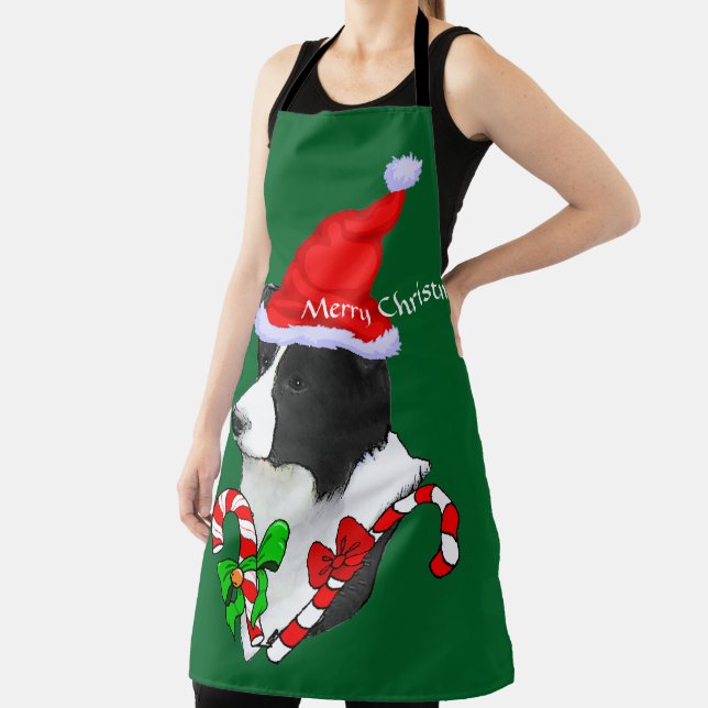 Border Collie Weihnachtsmannmütze Weihnachten Schürze (InSitu)