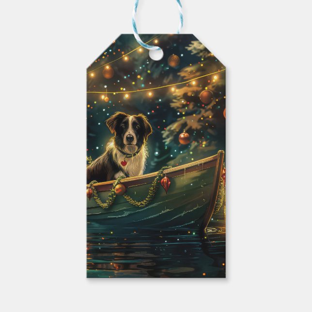 Border Collie Weihnachtsreise Geschenkanhänger (Vorderseite)