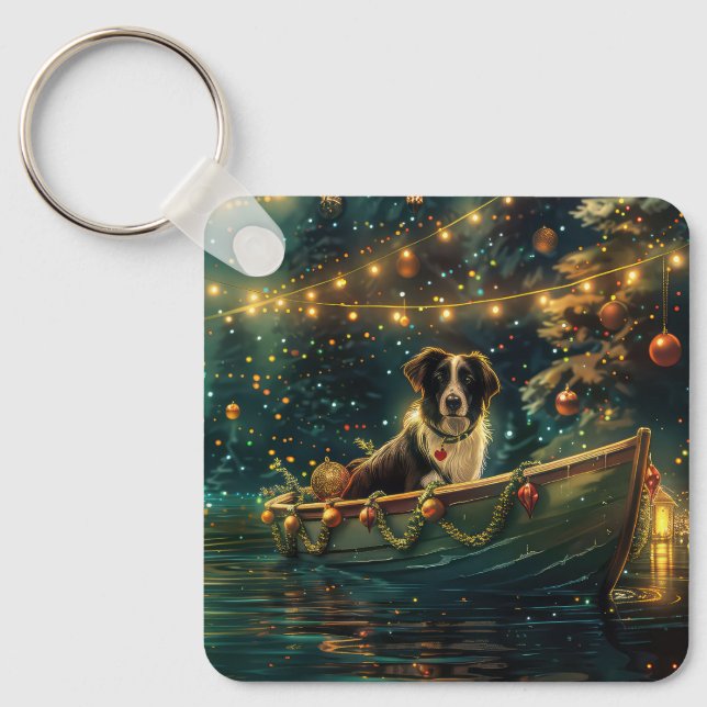 Border Collie Weihnachtsreise Schlüsselanhänger (Vorderseite)