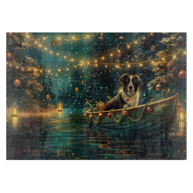 Border Collie Weihnachtsreise Schneidebrett (Vorderseite)