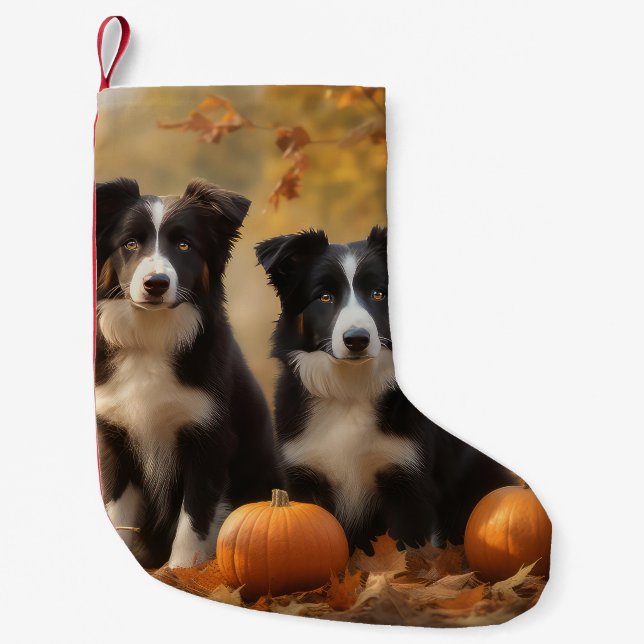 Border Collie Welpe Autumn Delight Pumpen Kleiner Weihnachtsstrumpf (Vorderseite)