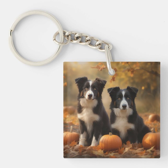 Border Collie Welpe Autumn Delight Pumpen Schlüsselanhänger (Vorderseite)