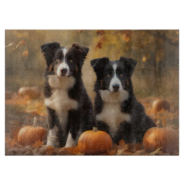Border Collie Welpe Autumn Delight Pumpen Schneidebrett (Vorderseite)