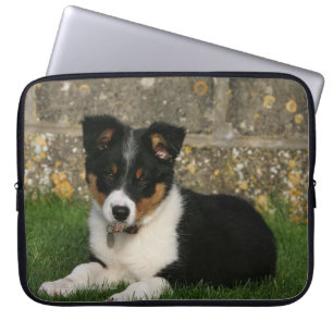Border-Collie-Welpe mit Blatt im Mund Laptopschutzhülle