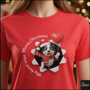 Border Collie Welpe Weihnachten Herz Schal T-Shirt
