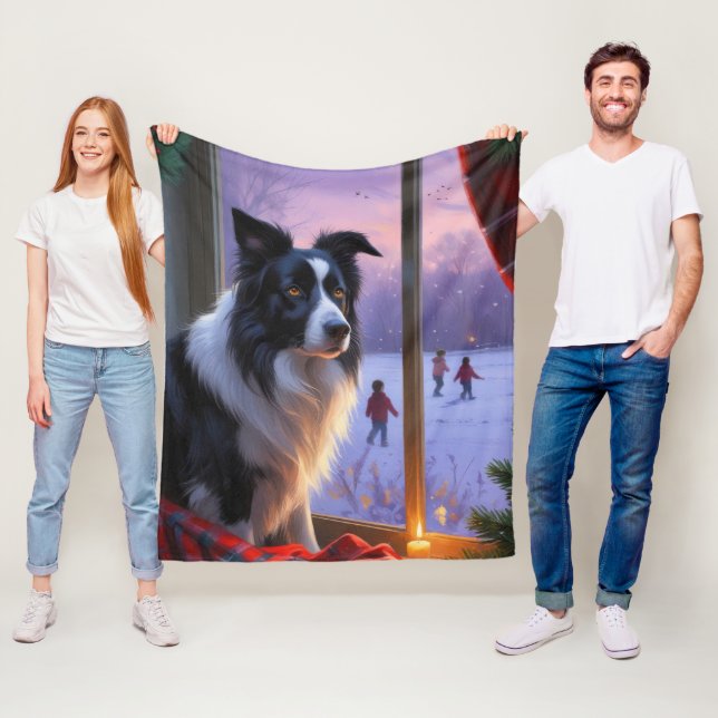 Border Collie With Christmas Lights Holiday Fleecedecke (Beispiel)