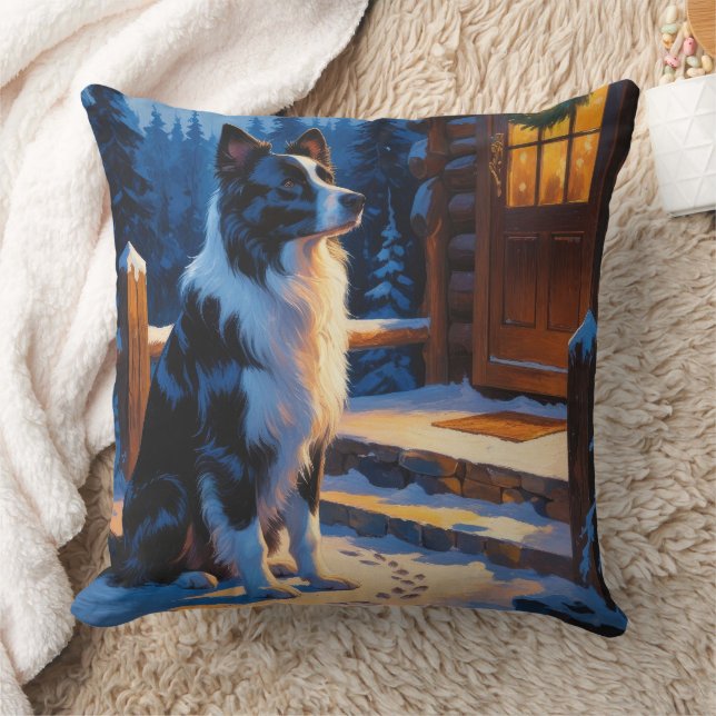 Border Collie With Christmas Lights Holiday Kissen (Decke)