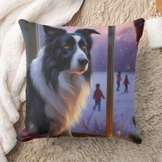 Border Collie With Christmas Lights Holiday Kissen (Decke)