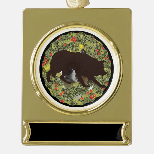 Border Collie Wreath Banner-Ornament Gold (Vorderseite)