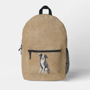 Border Collie Zeichnung Rustikales Beige Bedruckter Rucksack