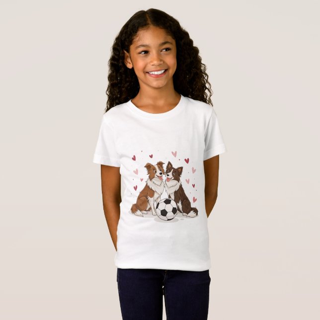 Border Collies with soccer ball for Valentine's Da T-Shirt (Vorne ganz)