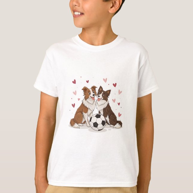 Border Collies with soccer ball for Valentine's Da T-Shirt (Vorderseite)