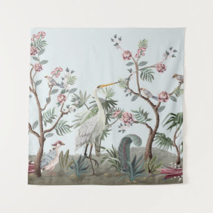 Border in chinoiserie style with storks and peonie wandteppich