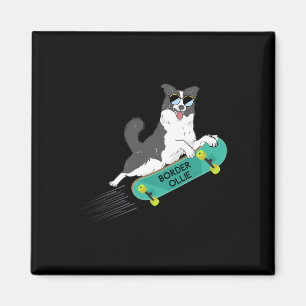 Border Ollie Lustige Wortwitz-Witze Hund Skateboar Magnet