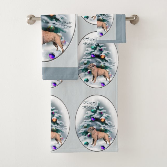 Border Terrier Christmas Badhandtuch Set (Insitu)