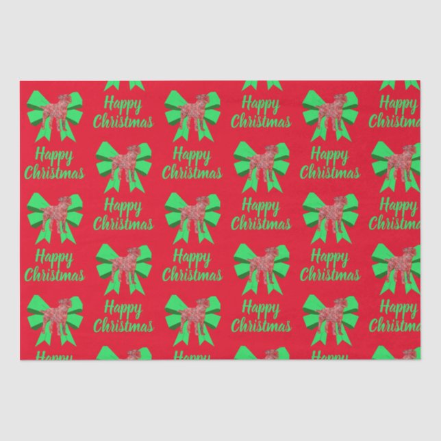 Border Terrier Christmas Dog & Green Bow Seidenpapier (Vorderseite)