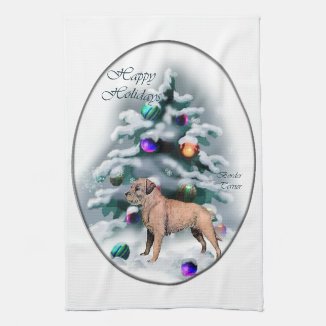 Border Terrier Christmas Geschirrtuch (Vertikal)