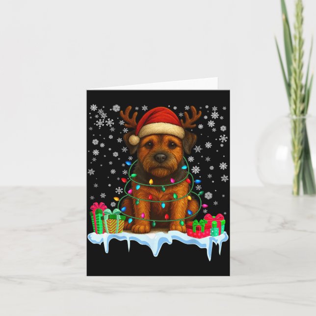 Border Terrier Christmas Santa Hat Reindeer Pajama Karte (Vorderseite)