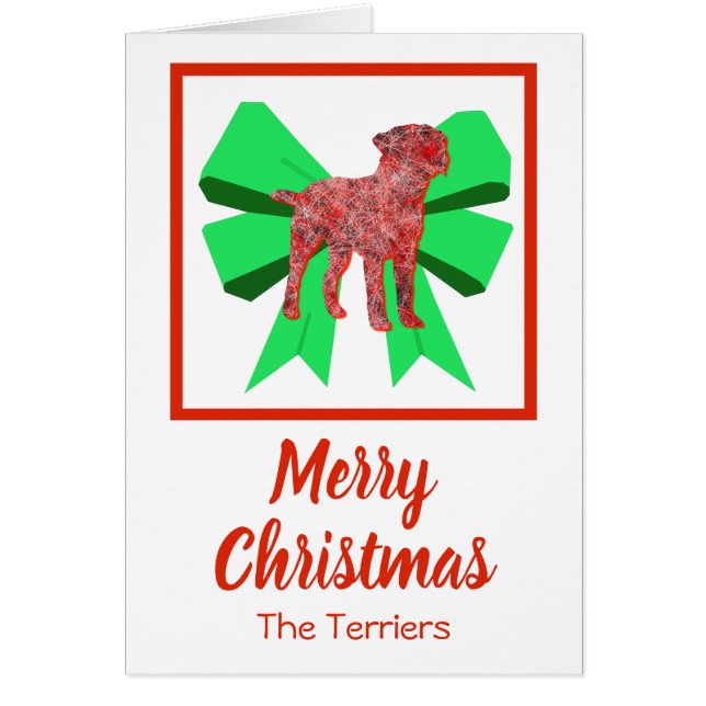 Border Terrier Cute Christmas Dog & Green Bow (Vorne)