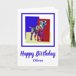 Border Terrier Dog Red Blue Yellow Birthday Card Karte