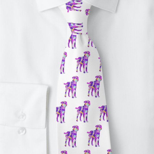 Border Terrier Dog Silhouette Lila Krawatte (Border Terrier purple abstract silhouette white neck tie)