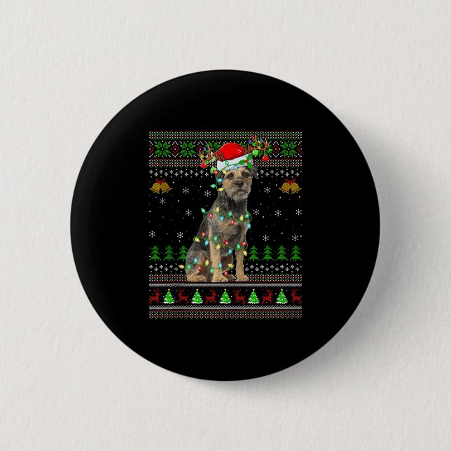 Border Terrier Dog Ugly Christmas Sweater Holiday  Button (Vorderseite)