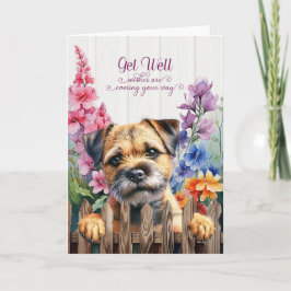 Border Terrier Dog with Gladiolus Garden Get Well Karte
