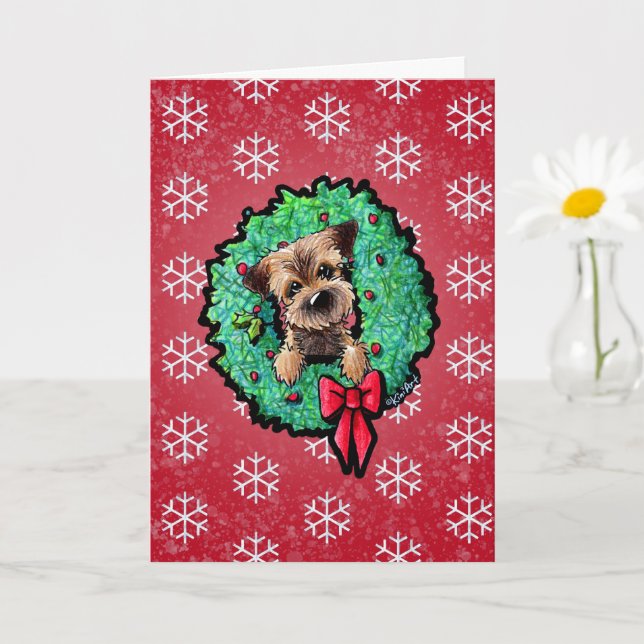Border Terrier KiniArt™ Weihnachtskarte Karte (Kleine Pflanze)